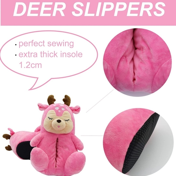 Bluenuit Women's Pink Deer Slippers. Size 9 - 12 1/2. Thick Memory Foam. New. - Picture 4 of 6